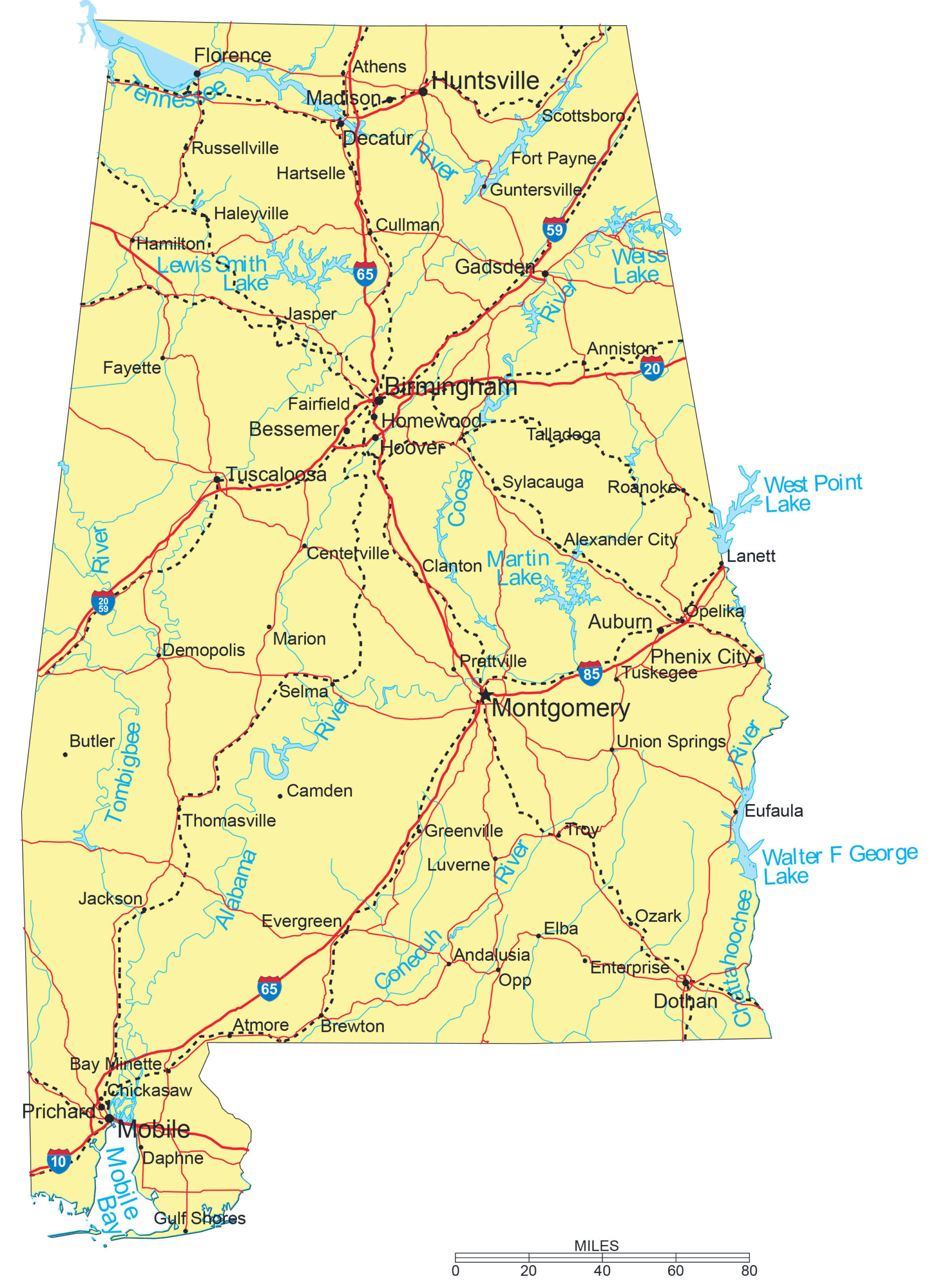 Large Detailed Road Map Of Alabama With Cities Vidiani Scaled 