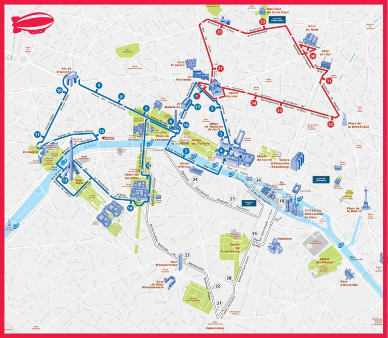 Paris Hoho Bus Route Karte Paris Tourist Bus Route Map | Printable Map ...