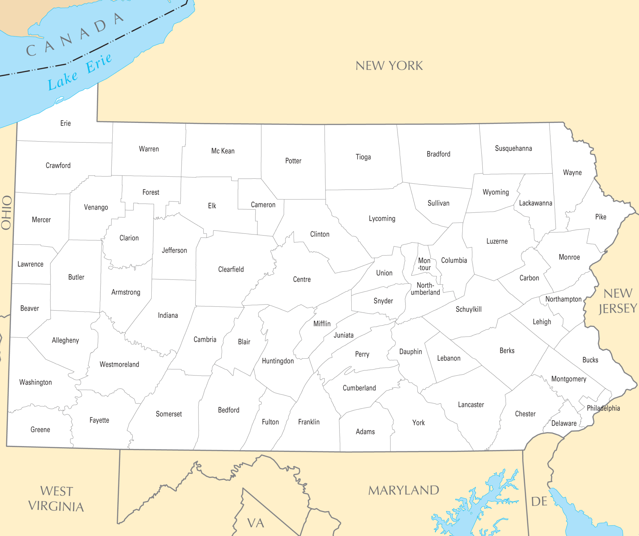 Pennsylvania County Map Mapsof Printable Map of The United States