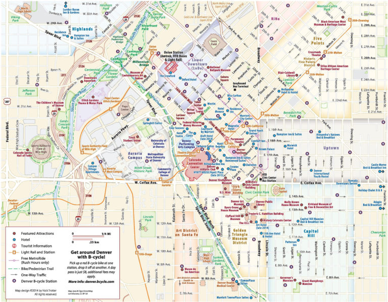 Denver Downtown Hotels And Sightseeings Map – Printable Map of The ...