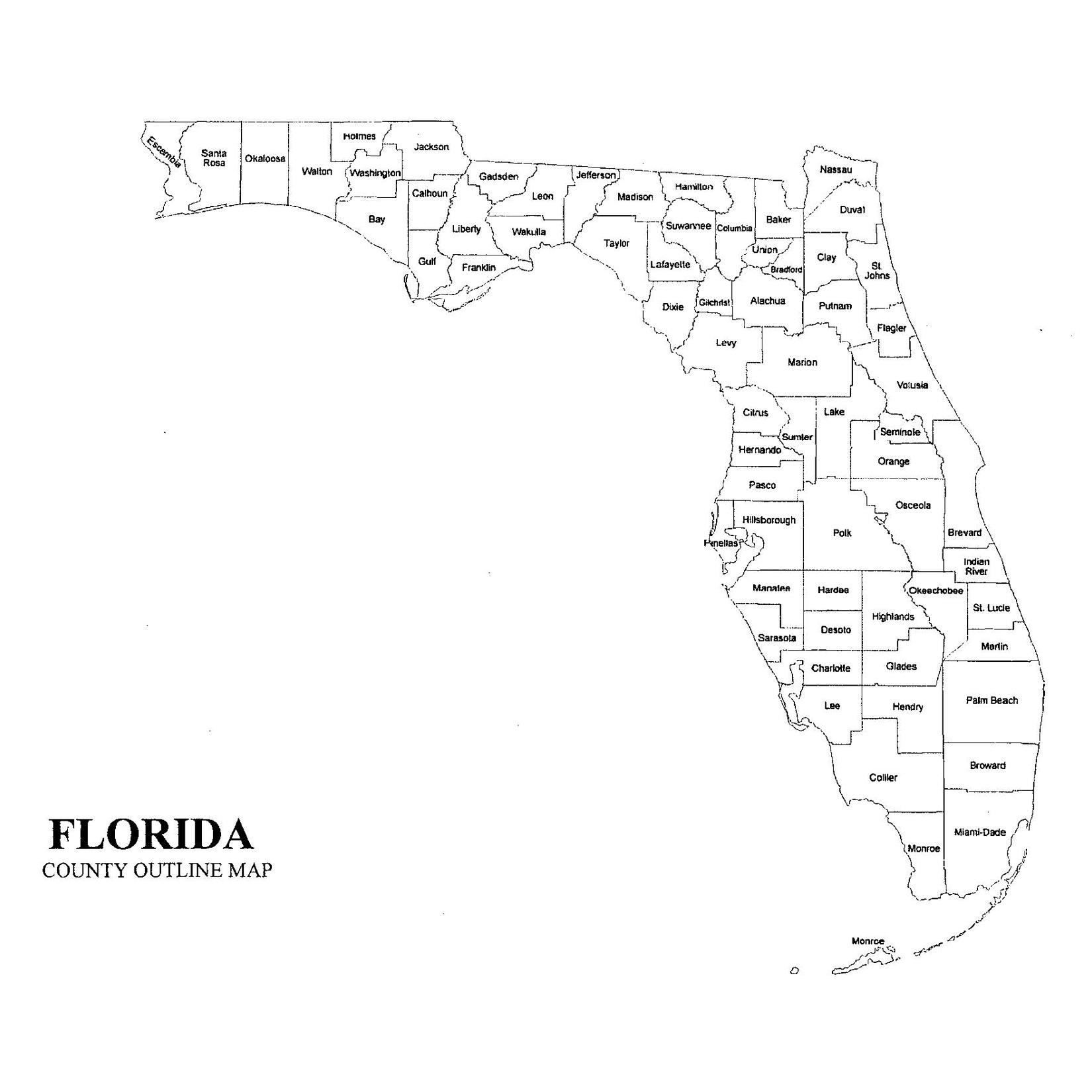 Florida Map By County Printable