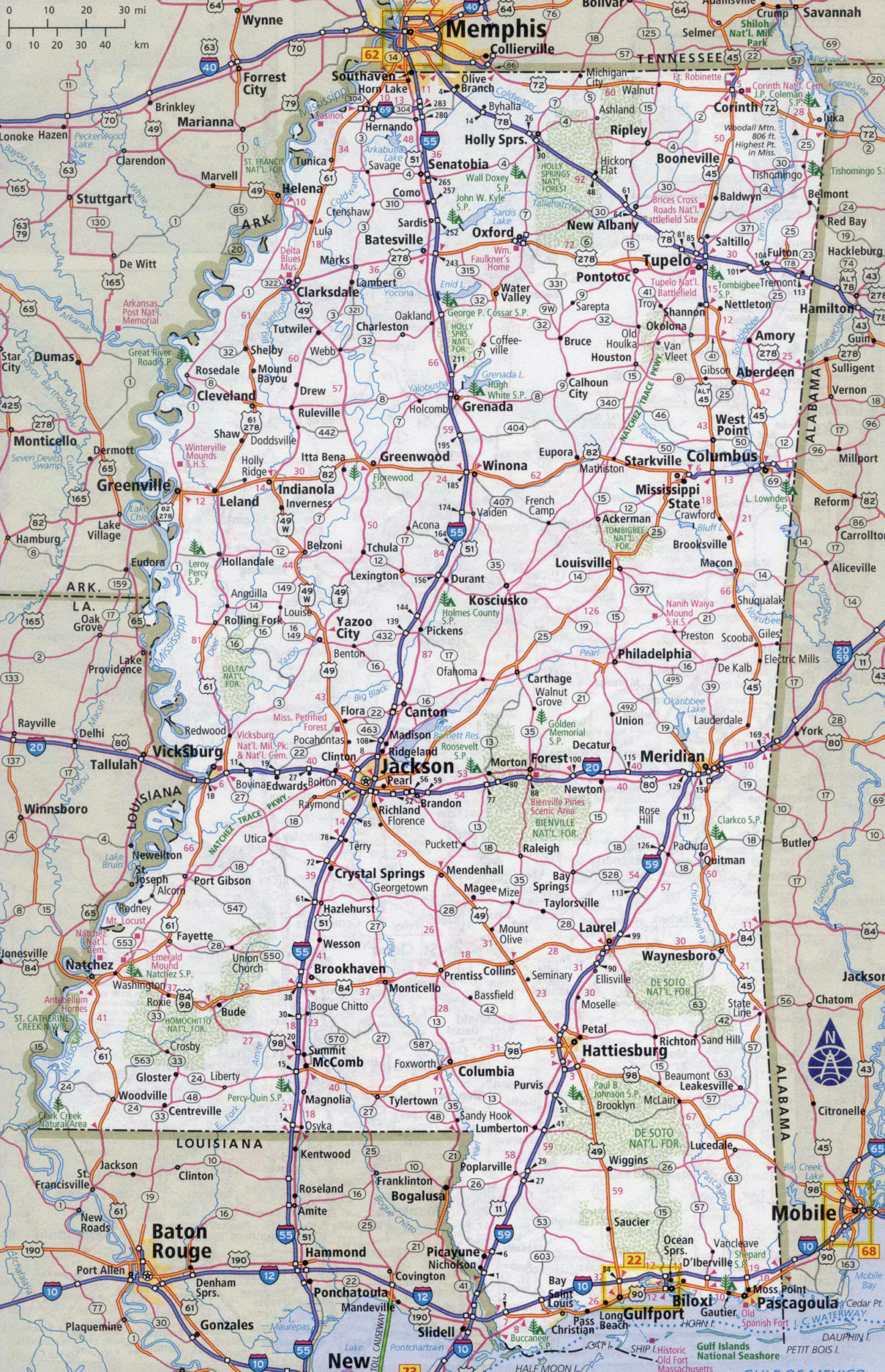 Large Detailed Roads And Highways Map Of Mississippi State 1321x2048 