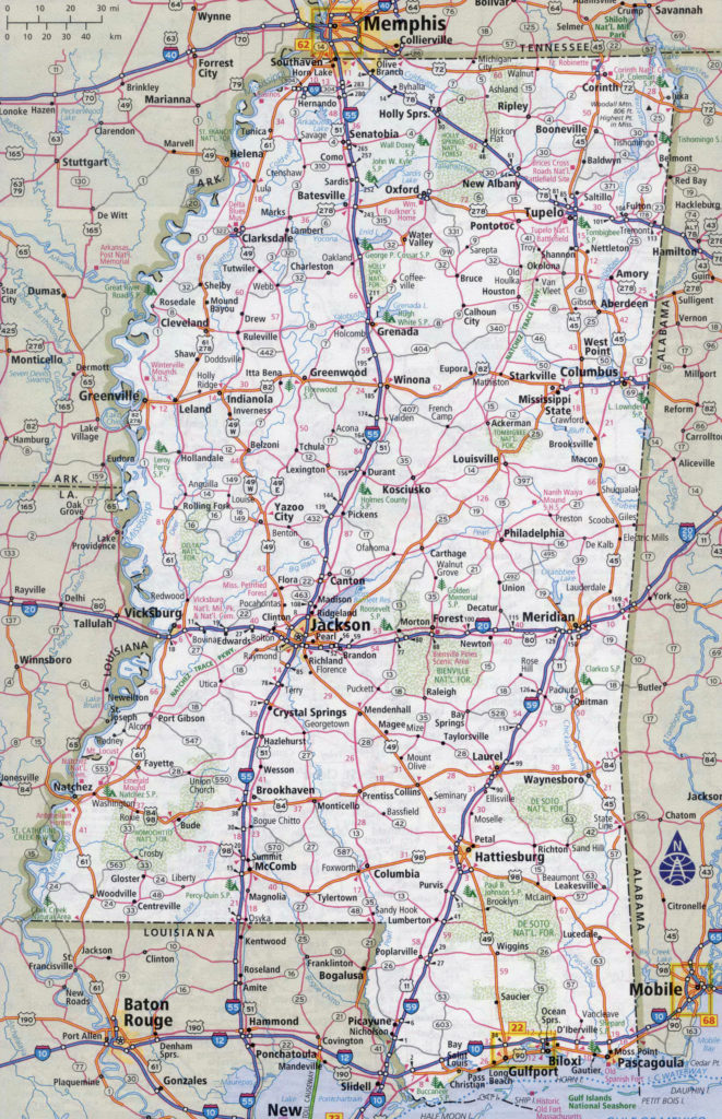 Large Detailed Roads And Highways Map Of Mississippi State Printable Map Of The United States 4888