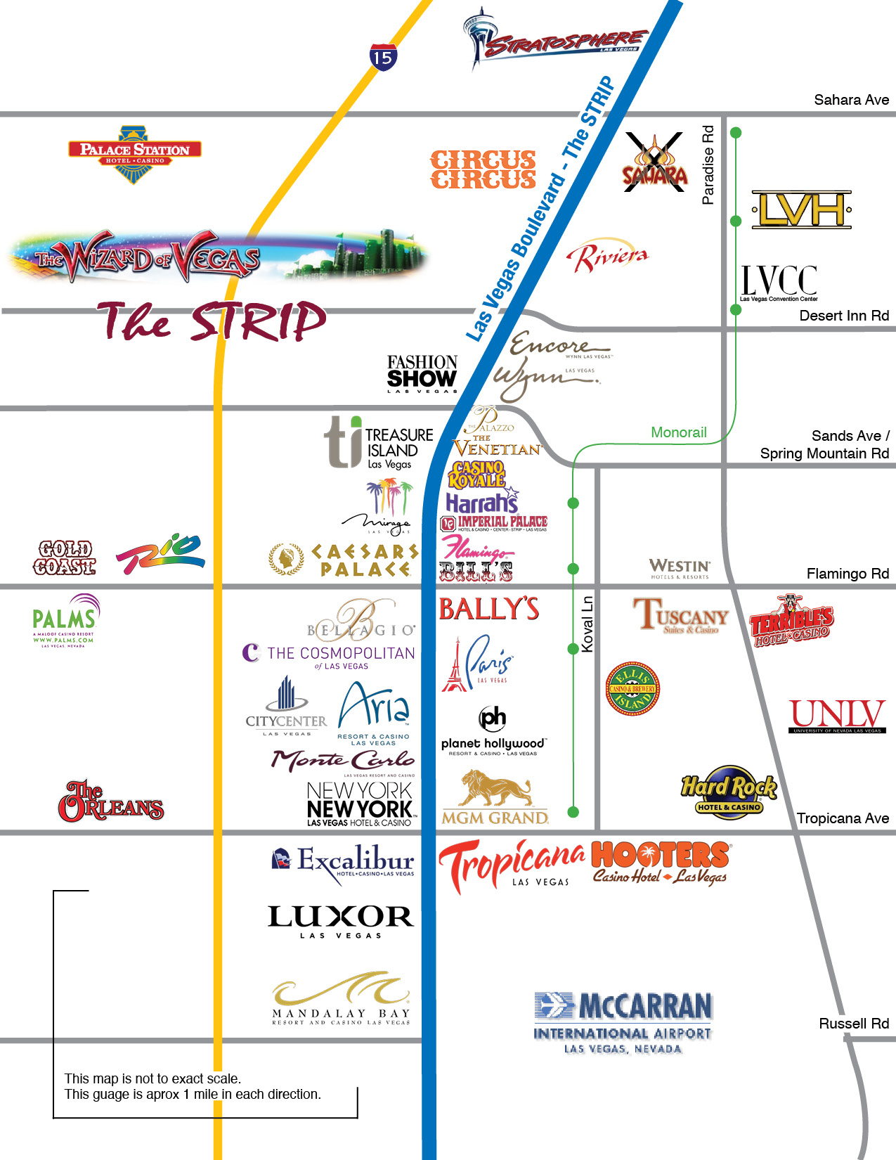 Map Of Las Vegas Strip Showing Hotels And Monorail 2018 