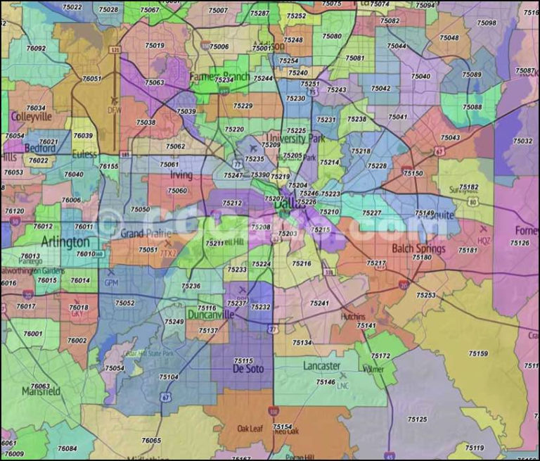 Dallas Zip Codes Dallas County Zip Code Boundary Map Printable Map Of The United States 5374