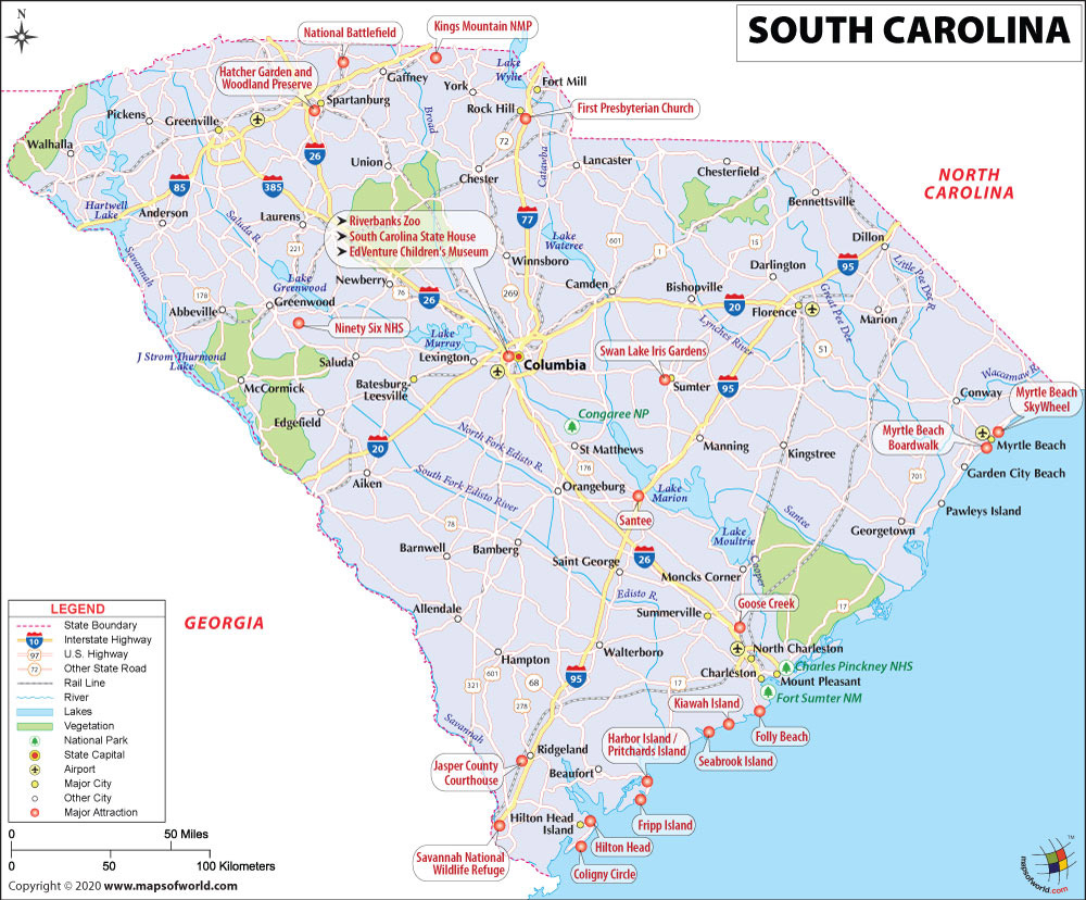 Printable Map Of South Carolina | Printable Map of The United States