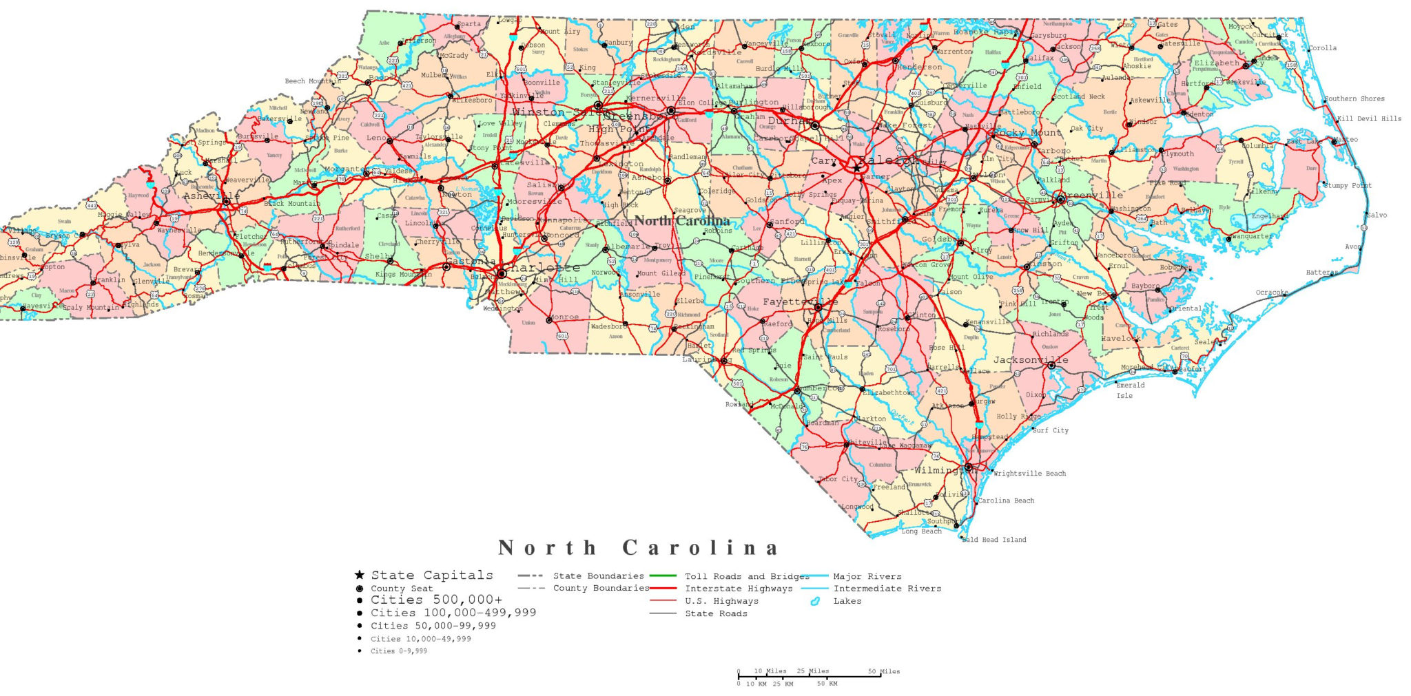 Laminated Map Printable Political Map Of North Carolina | Printable Map ...