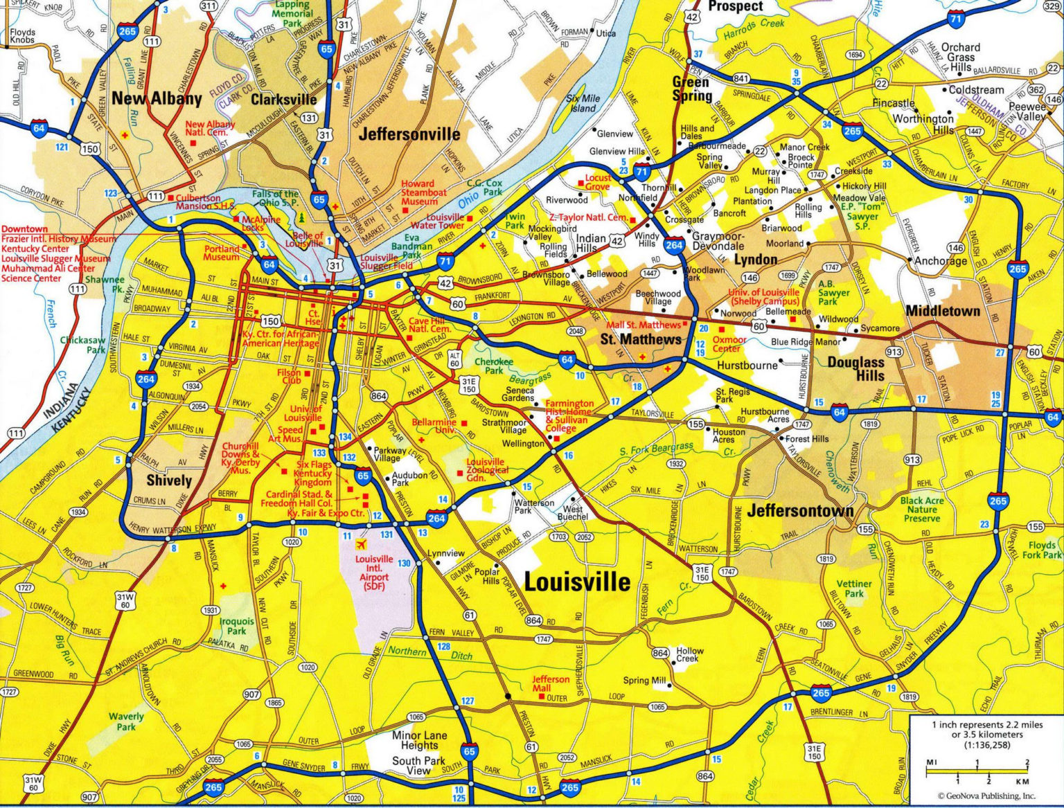 Louisville Road Map Road Map Of Louisville KY Kentucky USA – Printable ...