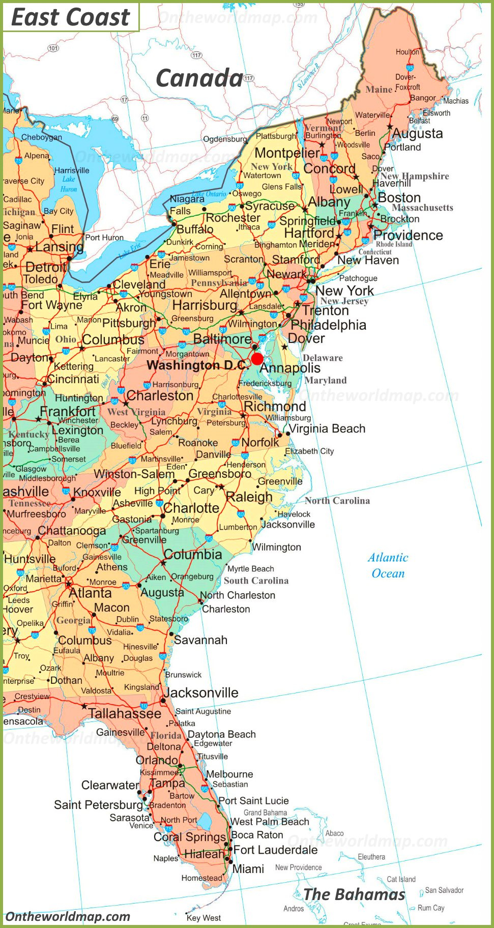 Map Of Eastern United States Printable Printable Map Of The United States