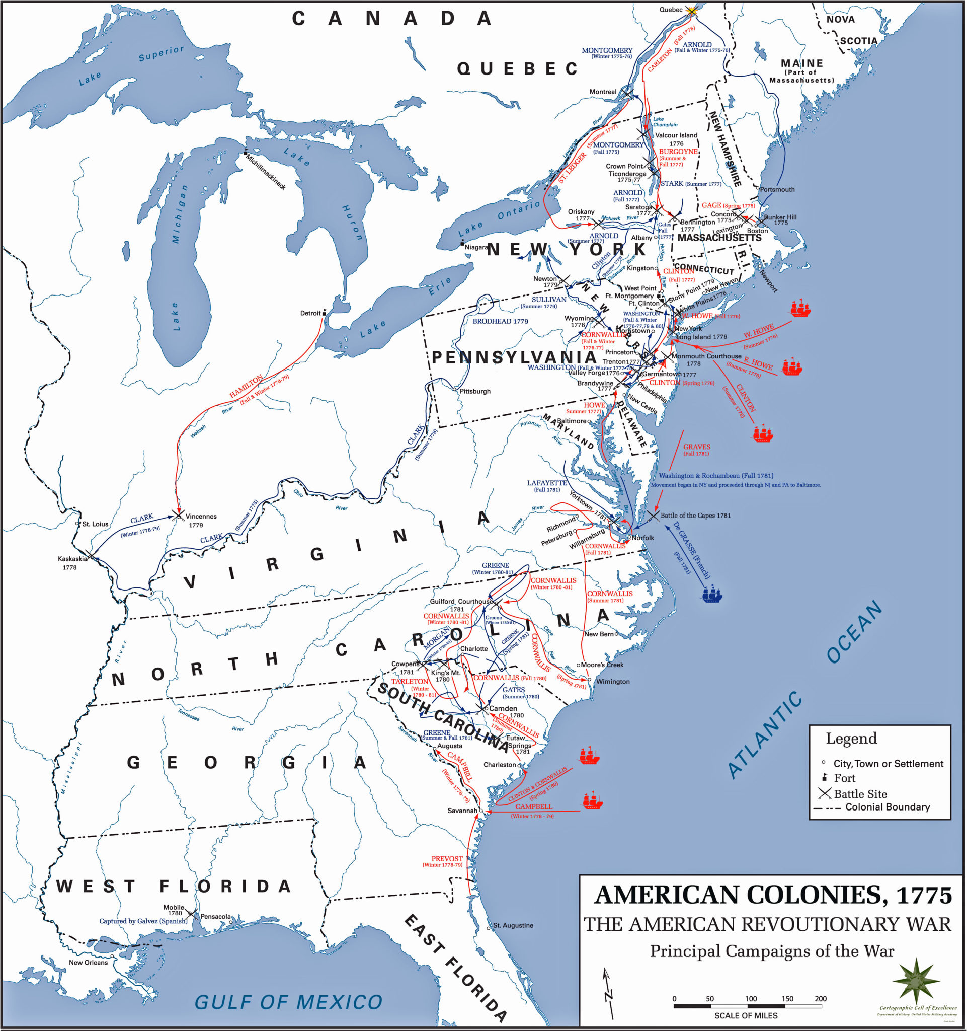 Map Of The American Revolution 1775 1783 USMA | Printable Map of The ...