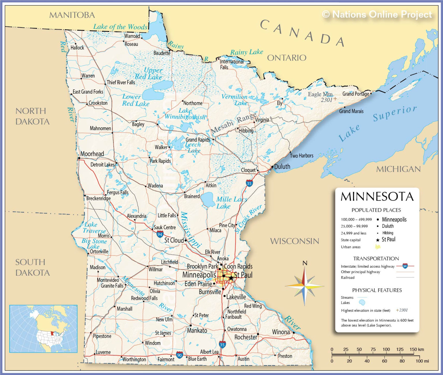 Map Of The State Of Minnesota Usa Nations Online Project 1536x1299 