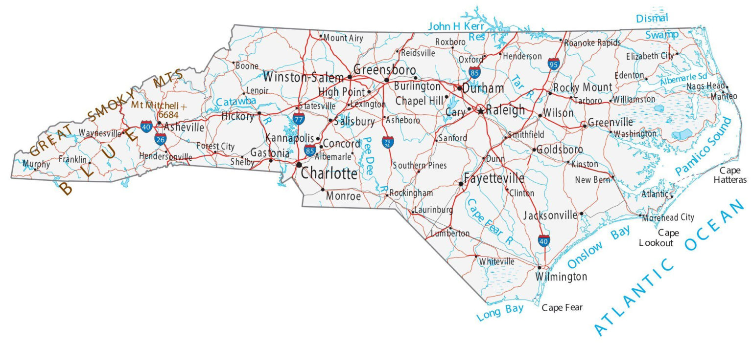 North Carolina Map Cities And Roads GIS Geography | Printable Map of ...