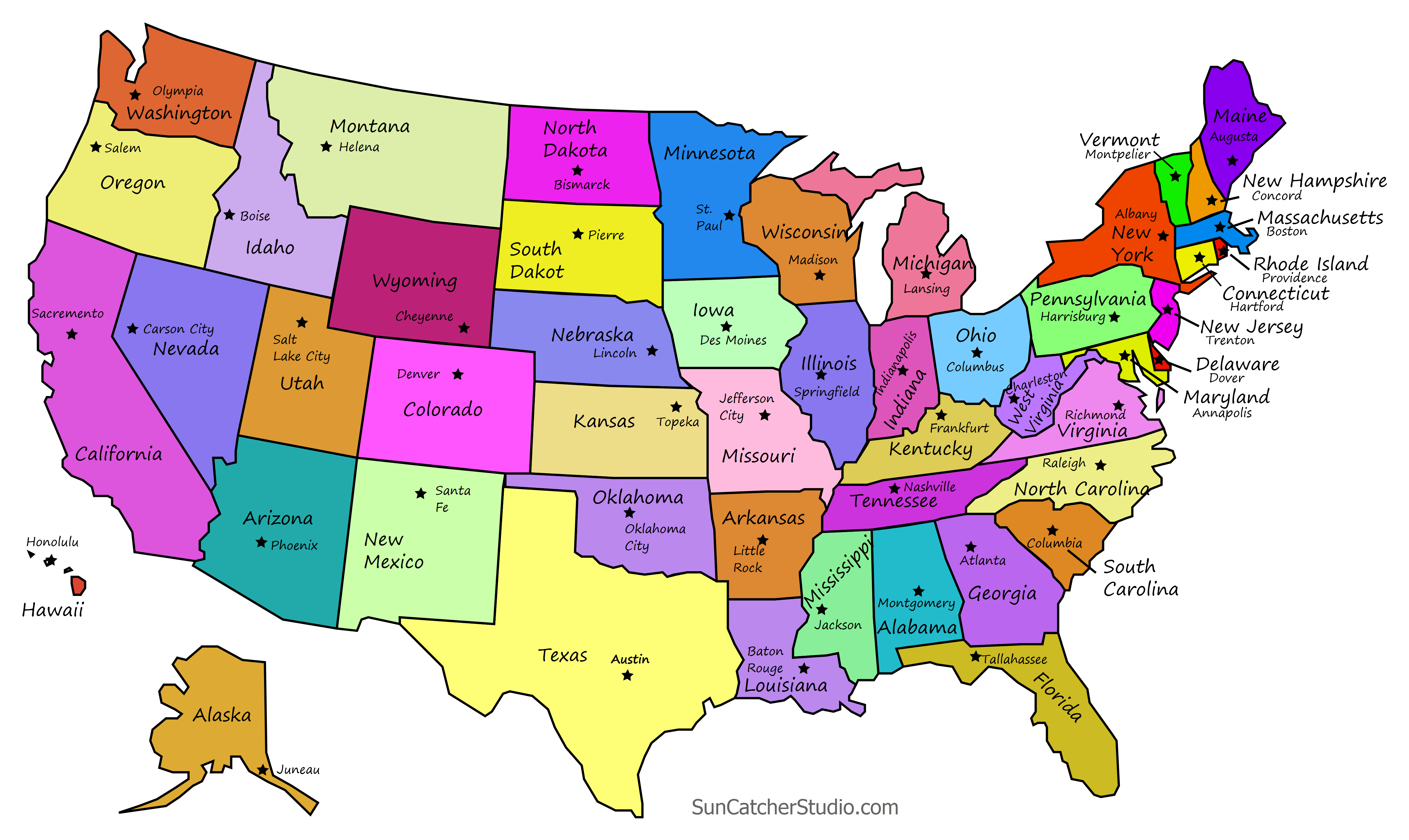 free printable united states map with state names and capitals