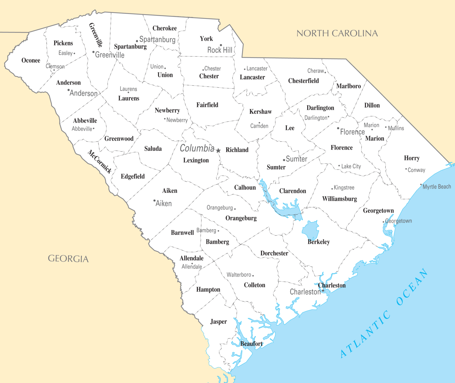 South Carolina Cities And Towns Mapsof Printable Map Of The United States 7228