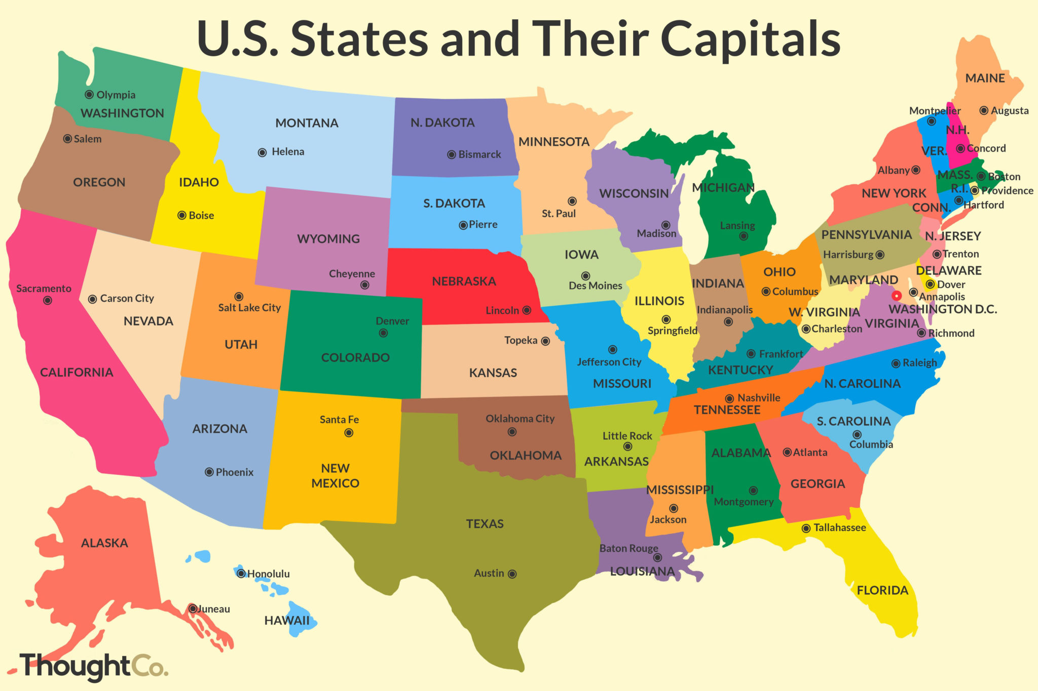 The Capitals Of The 50 US States – Printable Map of The United States