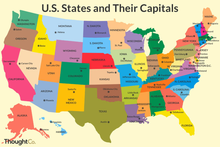 The Capitals Of The 50 US States Printable Map of The United States