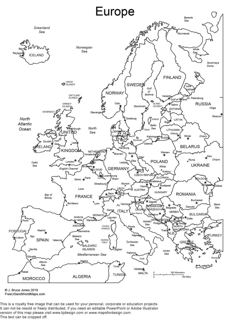 printable blank map of europe with capitals | Printable Map of The ...