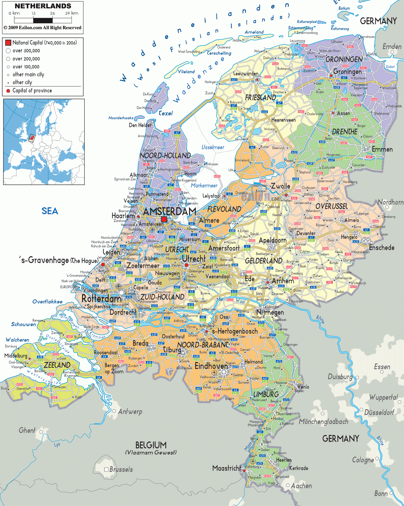 Detailed Political Map Of Netherlands Ezilon Maps