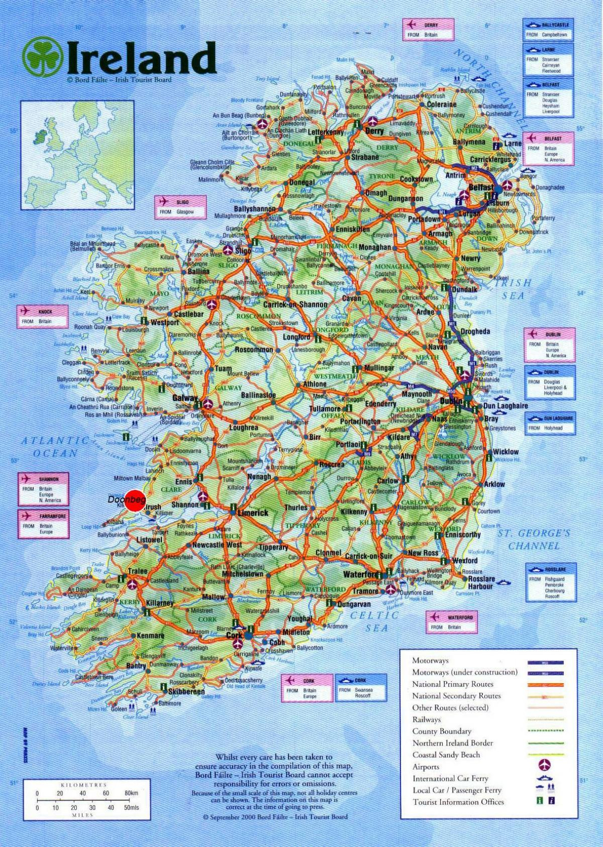 Ireland Tourist Attractions Map Map Of Ireland Showing 