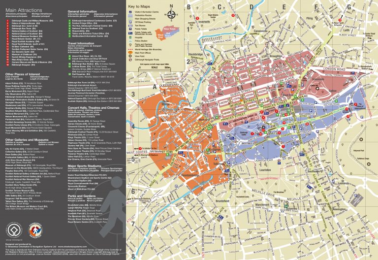 Large Detailed Tourist Map Of Edinburgh City Edinburgh