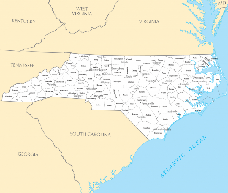 Reference Maps Of North Carolina Usa Nations Online