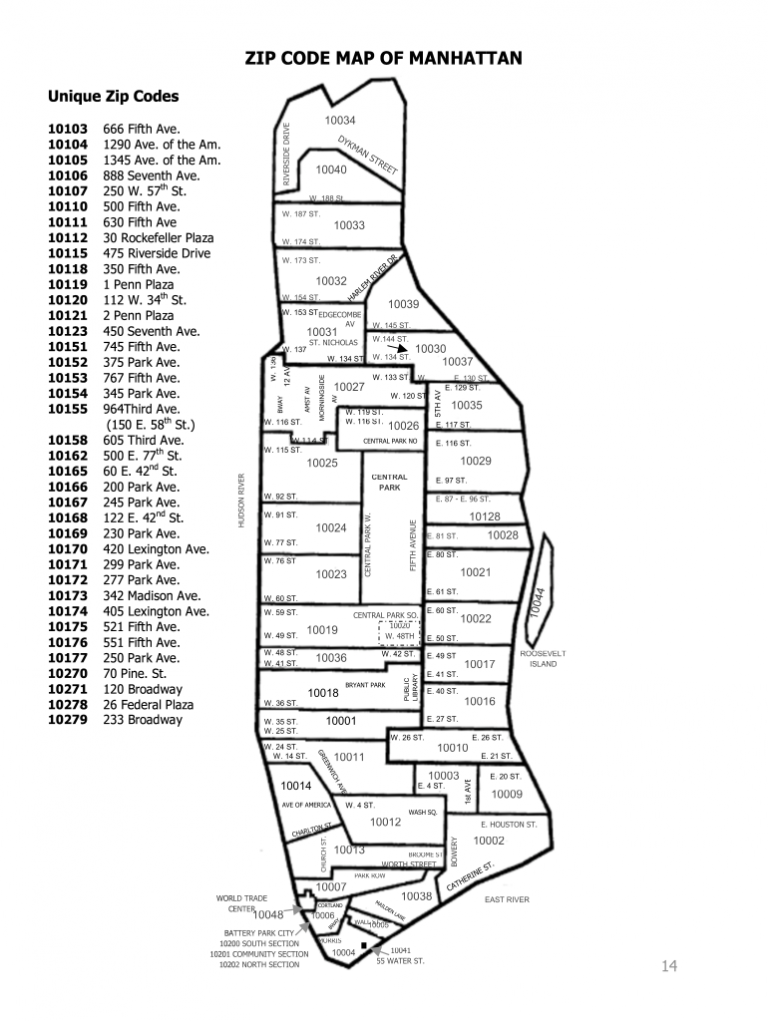 Manhattan Zip Code Map Fill Online Printable Fillable